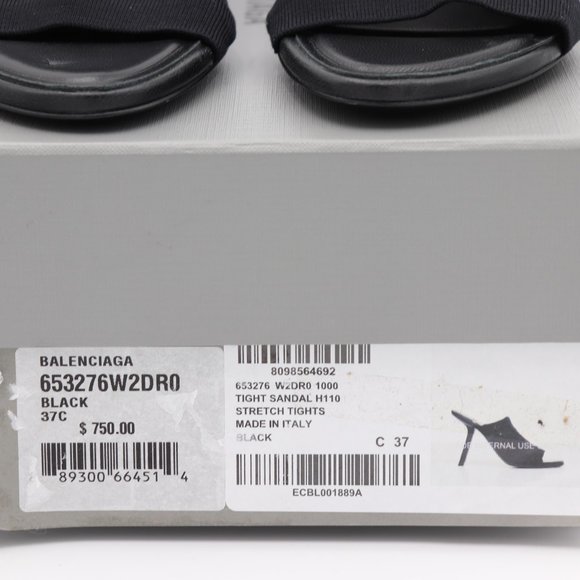 Balenciaga Black Stretch Tight Sandals Heels Mules 7 37 New - Picture 8 of 8